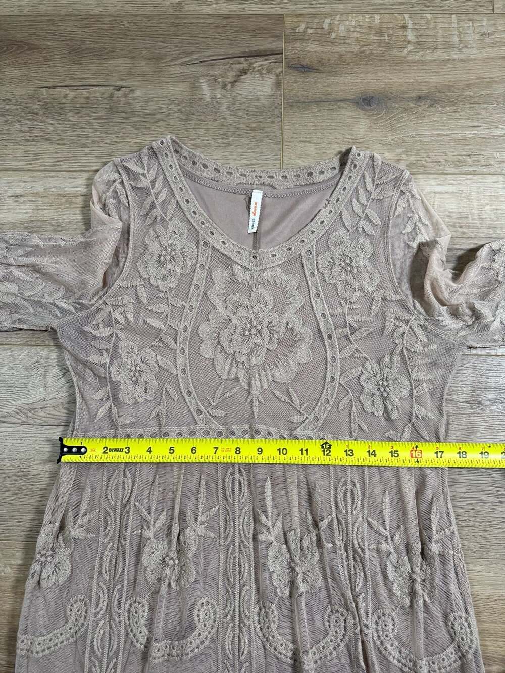 Orange Creek M/L Beige Embroidered Lace Midi Dress Lined Boho Floral - Picture 10 of 16